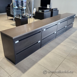Black 4 Drawer Credenza Lateral File Cabinets w/ Wood Top